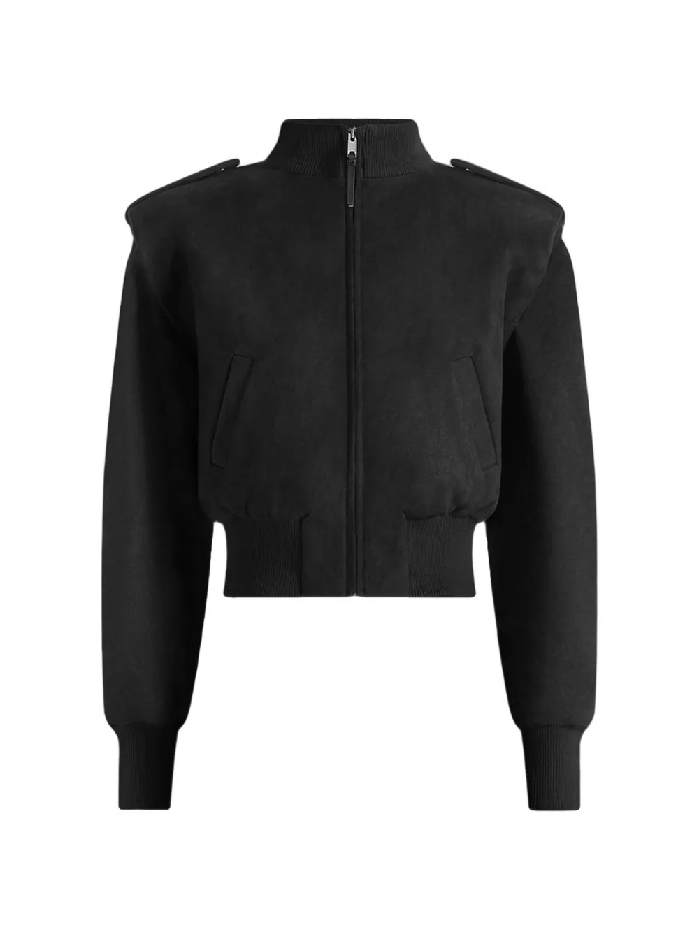 Manière De Voir Delfina in black suede layered-shoulder cropped bomber jacket