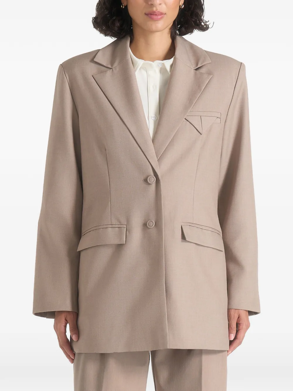 Manière De Voir Elena in taupe oversized open back tailored blazer