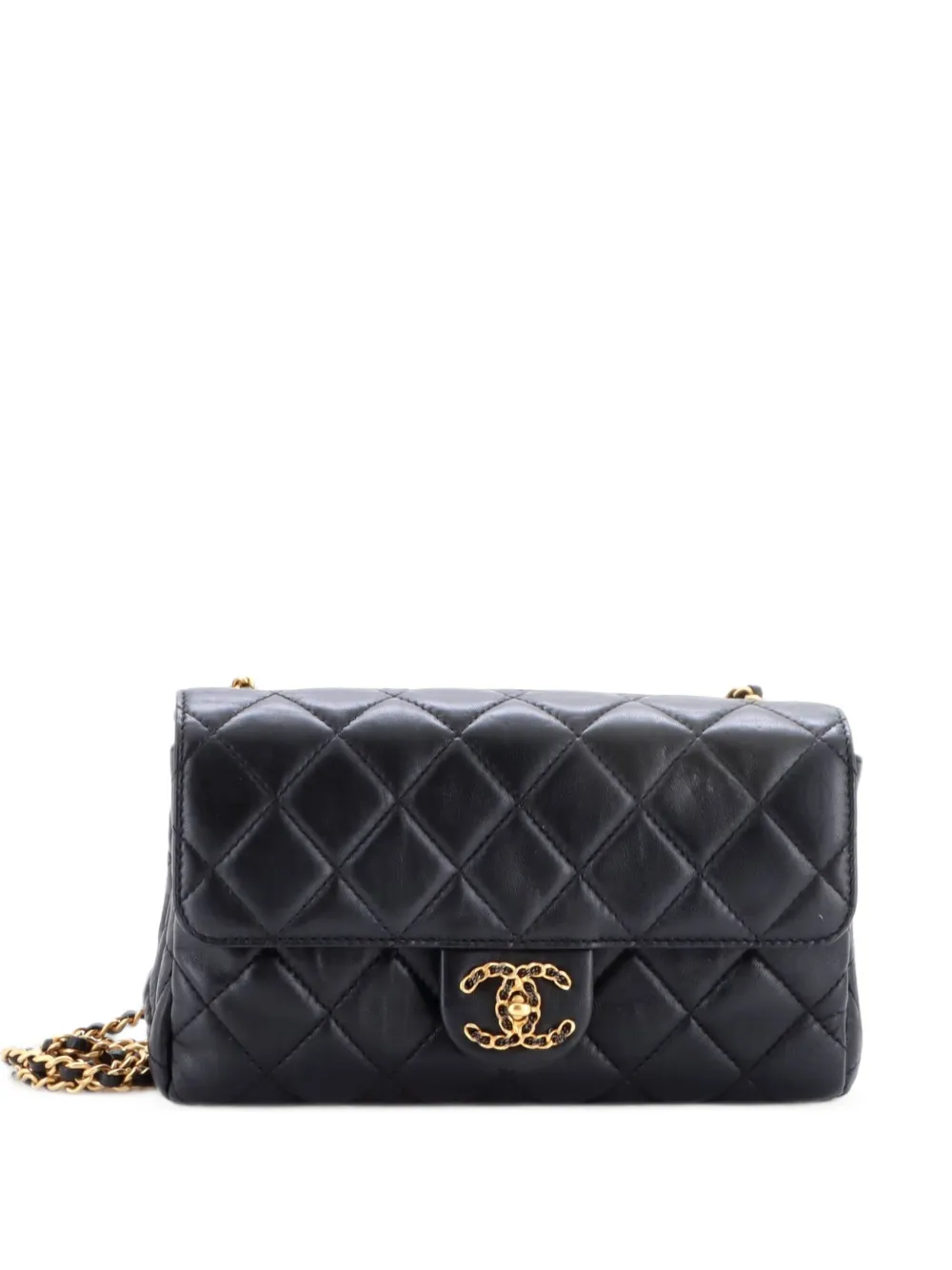 CHANEL Pre-Owned Chain Woven CC Accordion Flap Bag Quilted Lambskin Mini shoulder bag - Schwarz