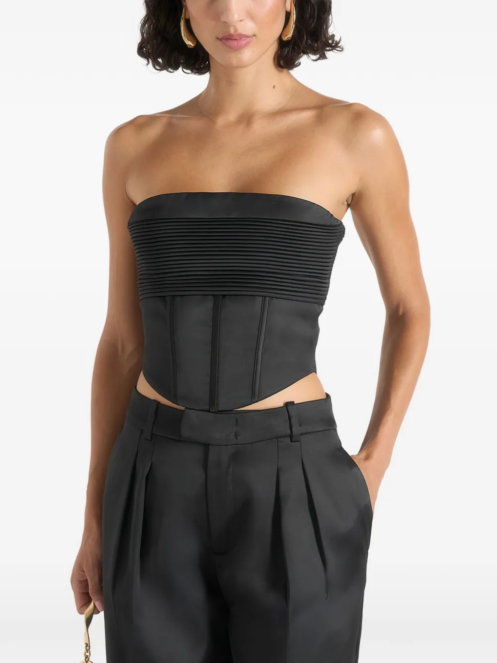 Manière De Voir Cora in black satin pintuck bandeau corset top - Nero