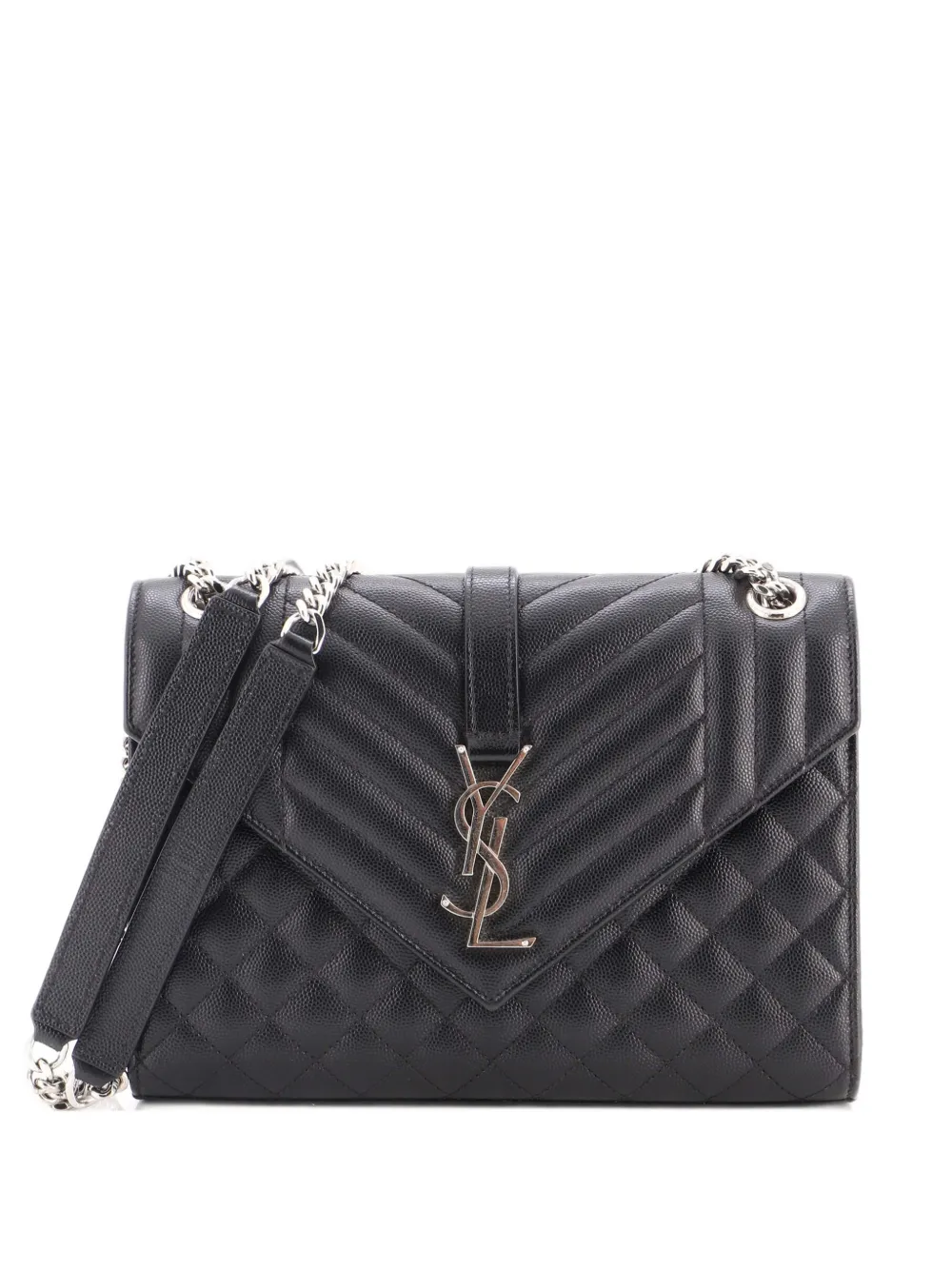 Saint Laurent Pre-Owned Mittelgroße Classic Monogram Envelope Satchel Mixed Matelasse Schultertasche - Schwarz