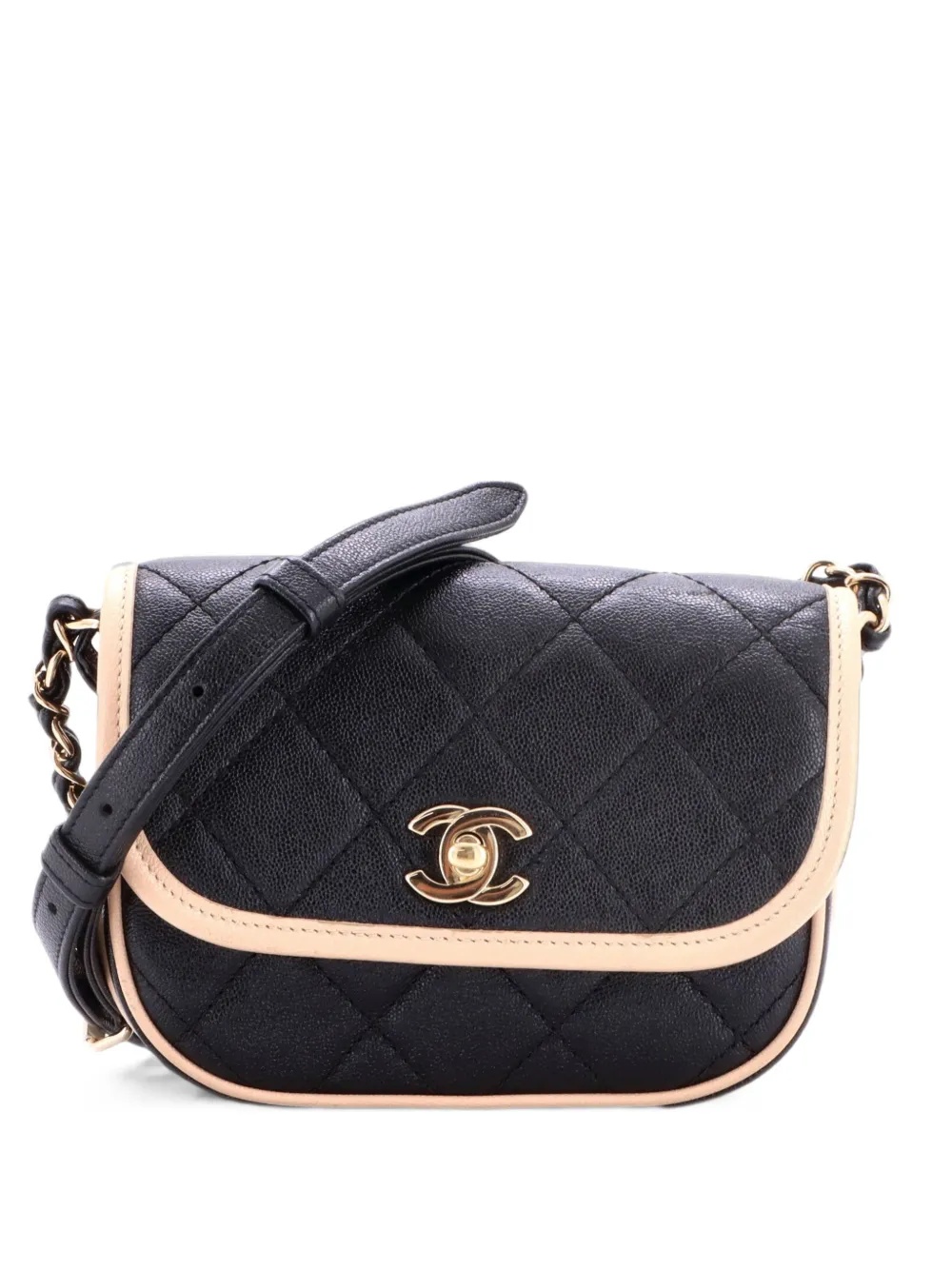 CHANEL Pre-Owned CC Round Flap Messenger Bag Quilted Caviar Mini crossbody bag - Schwarz