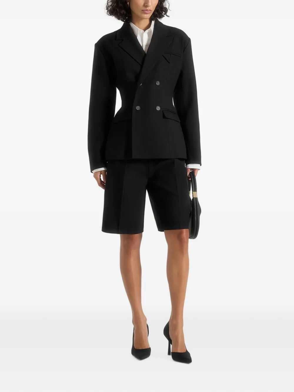 Manière De Voir Lorette geplooide shorts met krijtstreep Zwart