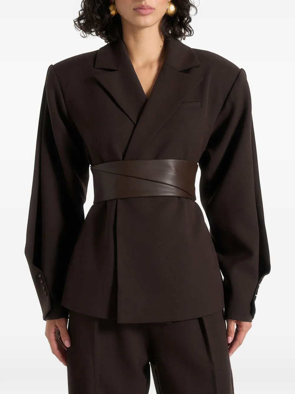 Manière De Voir Marie in brown twist sleeve tailored blazer with belt - Braun