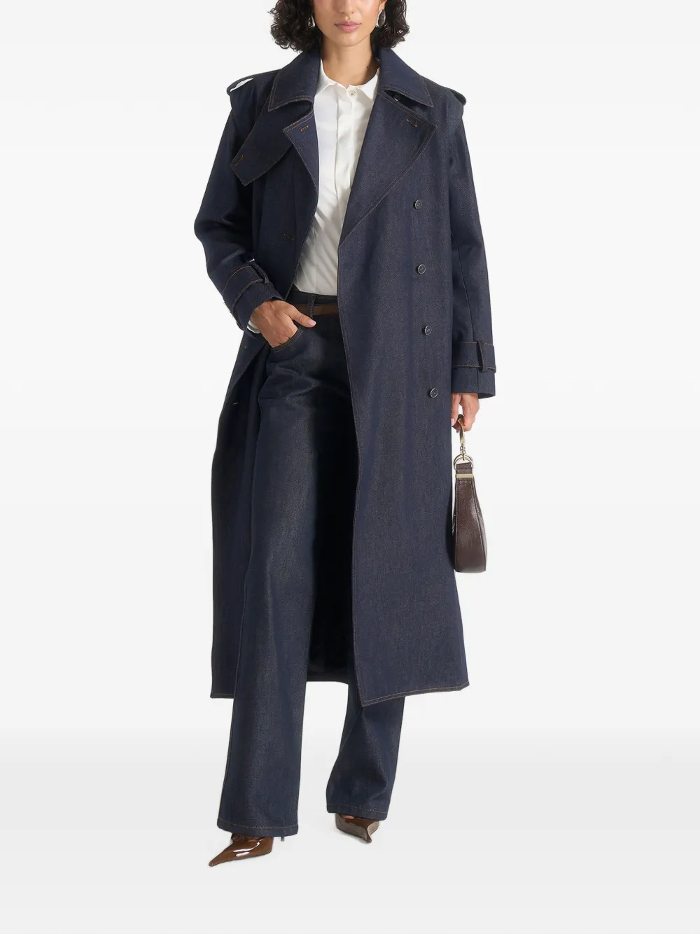 Manière De Voir Esther denim trenchcoat met dubbele riem Blauw