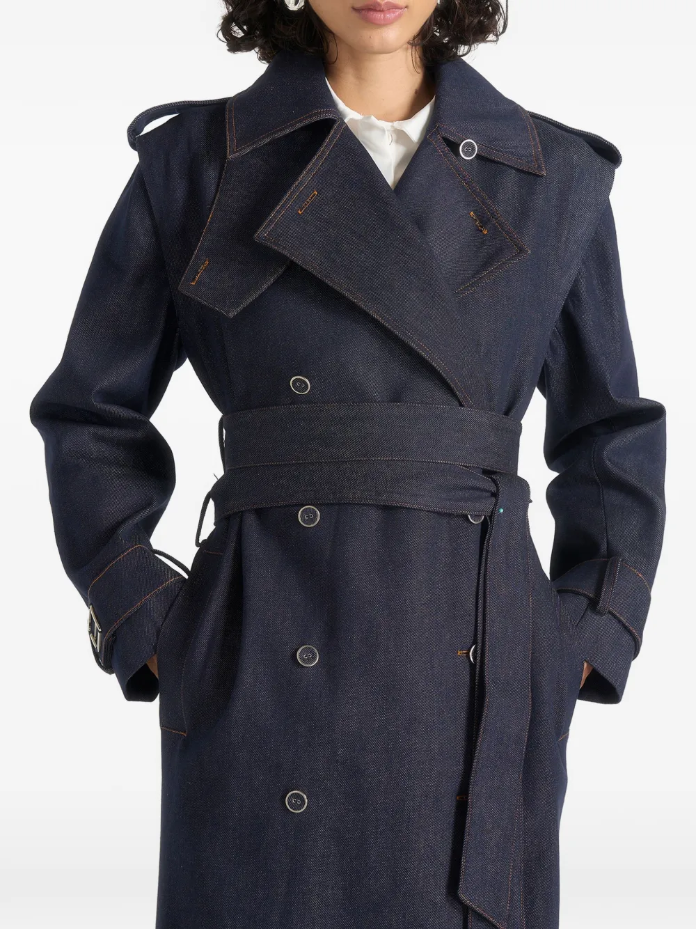 Manière De Voir Esther denim trenchcoat met dubbele riem Blauw