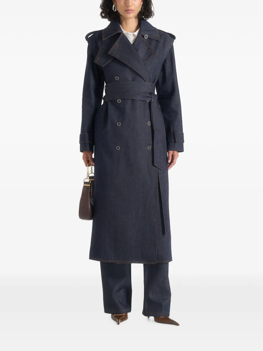 Manière De Voir Esther denim trenchcoat met dubbele riem Blauw