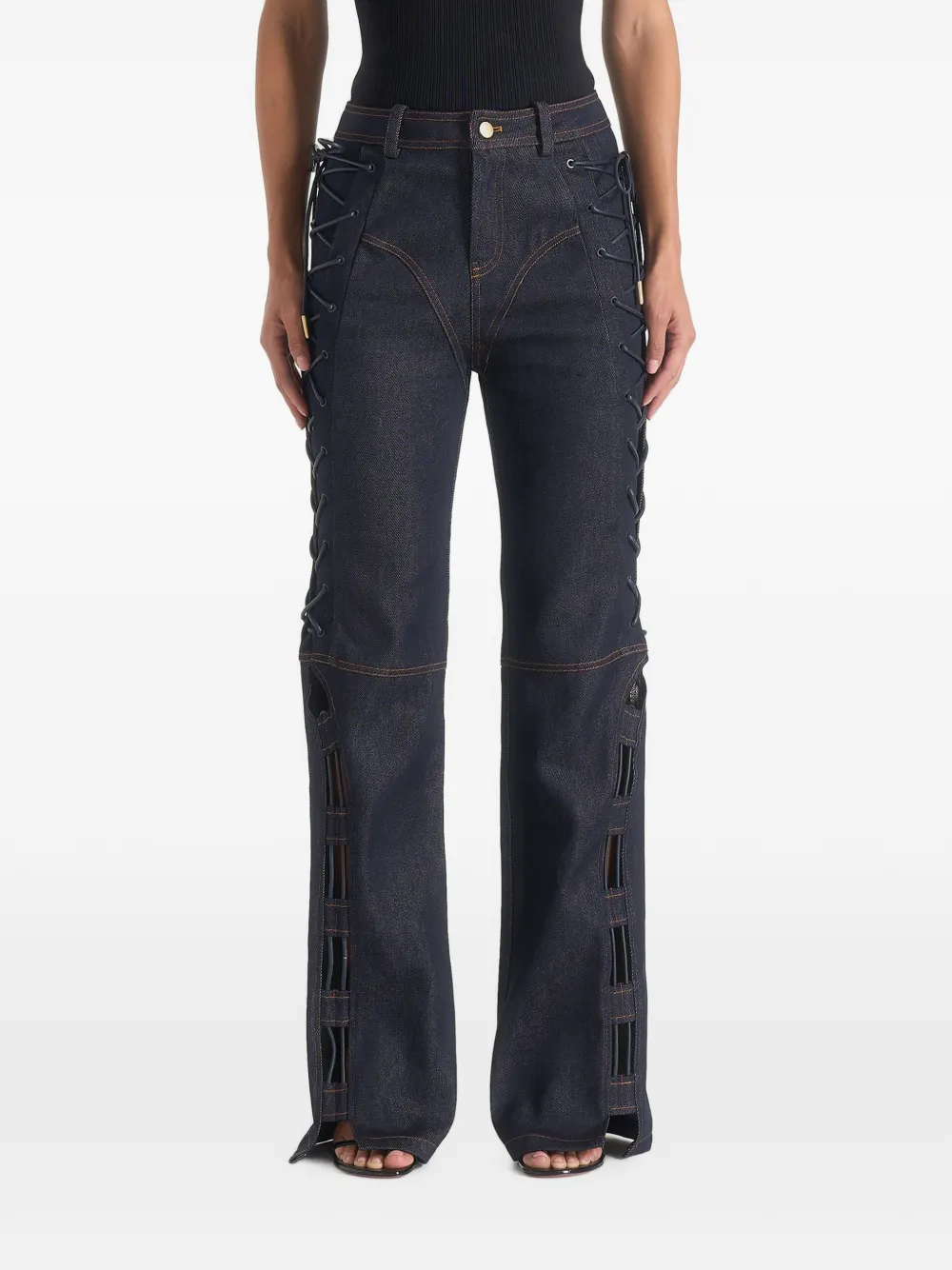 Manière De Voir Ambre in indigo denim lace-up flared jeans - Blu