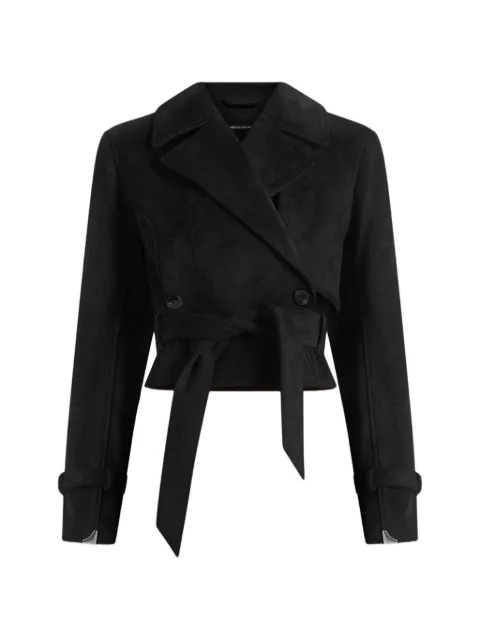 Manière De Voir Giacca biker crop Poppy in nera pelle scamosciata con cintura