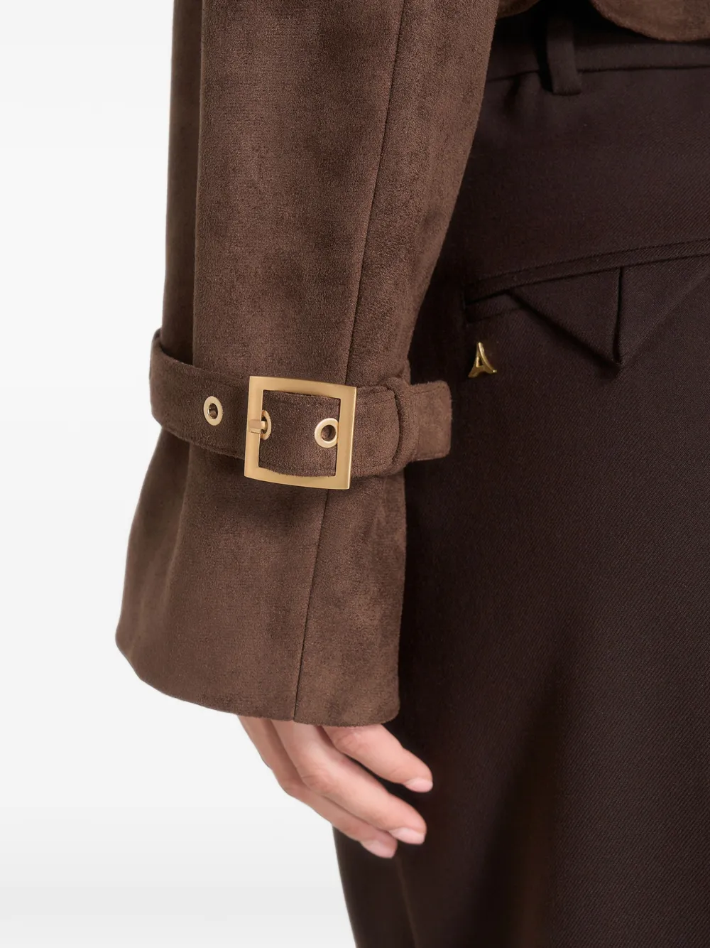 Manière De Voir Poppy cropped suède bikerjack met ceintuur Bruin