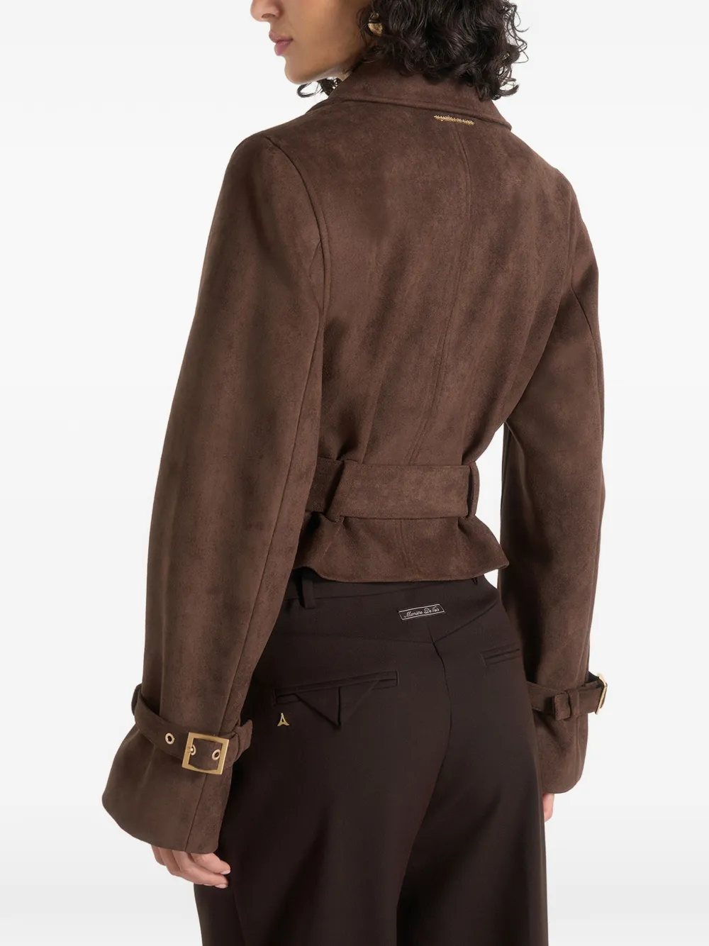 Manière De Voir Poppy cropped suède bikerjack met ceintuur Bruin