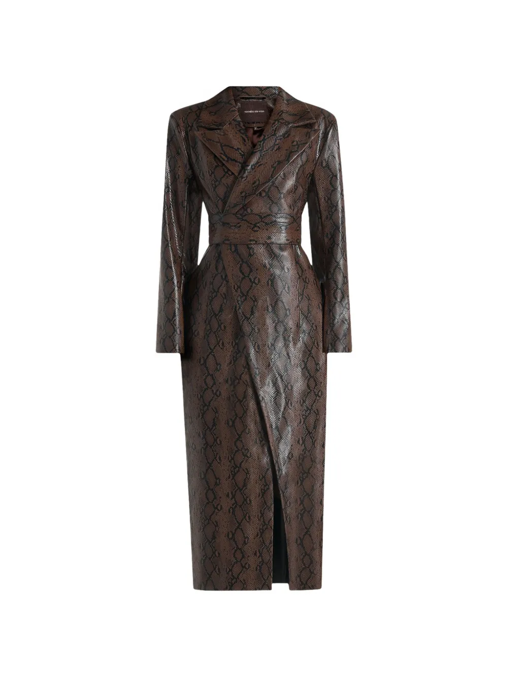 Manière De Voir Esma python asymmetric coat with cinch belt - Braun