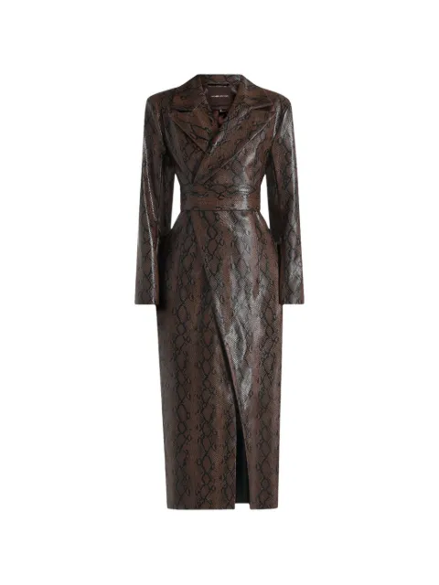 Manière De Voir Esma in brown python asymmetric coat with cinch-belt
