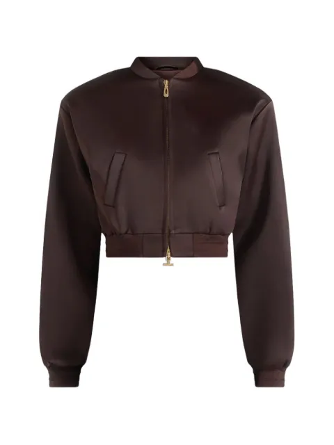 Manière De Voir Monique in brown satin wide shoulder bomber jacket
