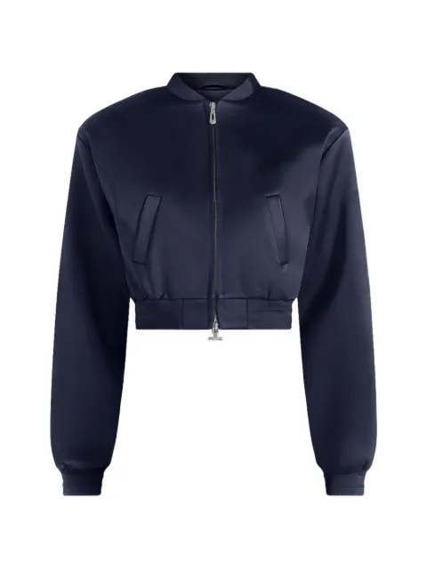 Manière De Voir Monique in navy satin wide shoulder bomber jacket