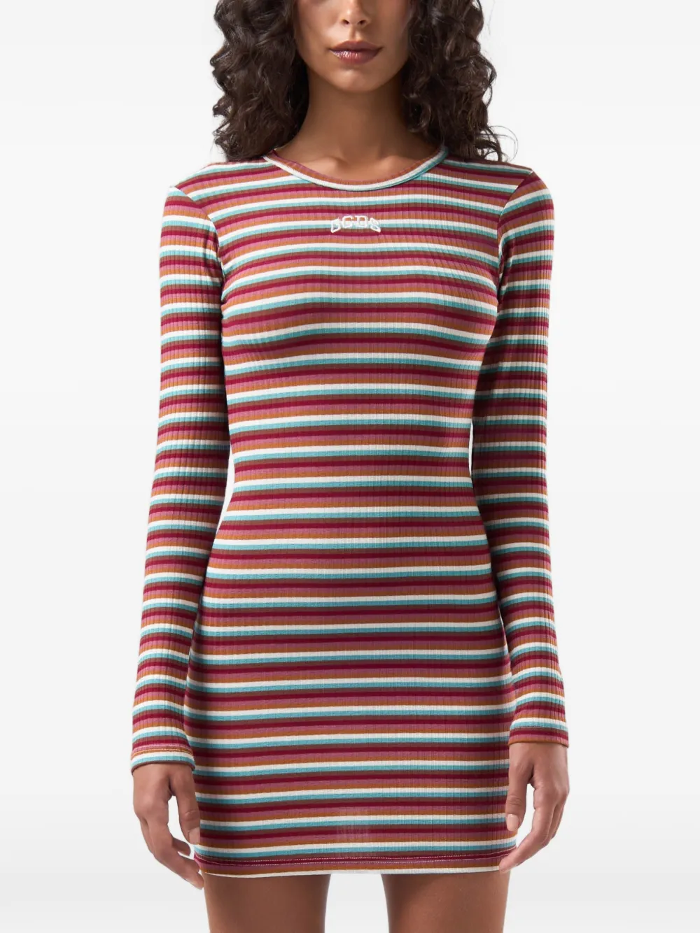 GCDS Ribgebreide gestreepte mini-jurk Rood