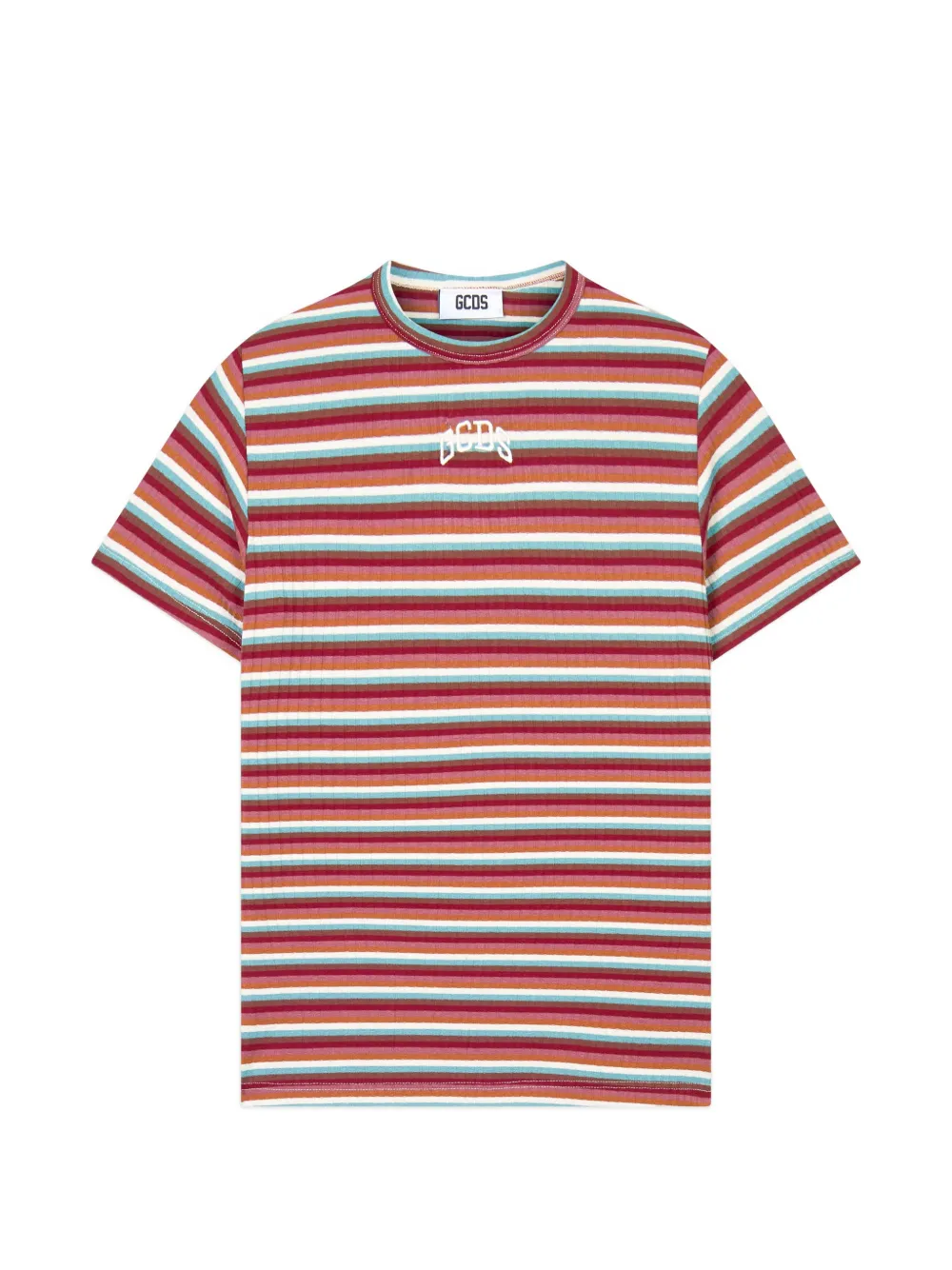 Gcds Striped Ribbed-knit T-shirt In Red