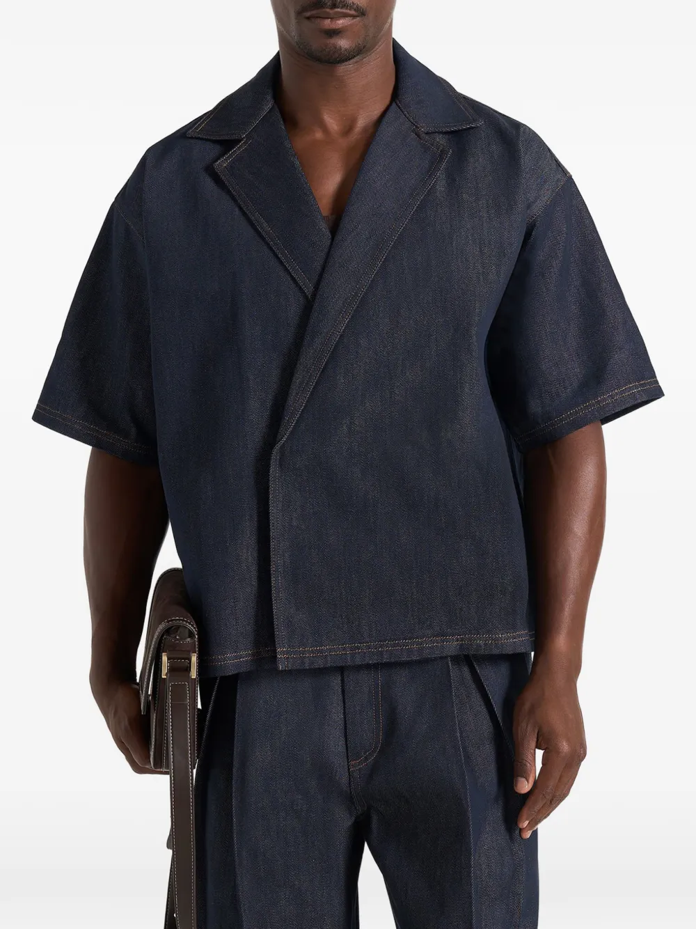 Manière De Voir Abel boxy denim overhemd met dubbele rij knopen Blauw
