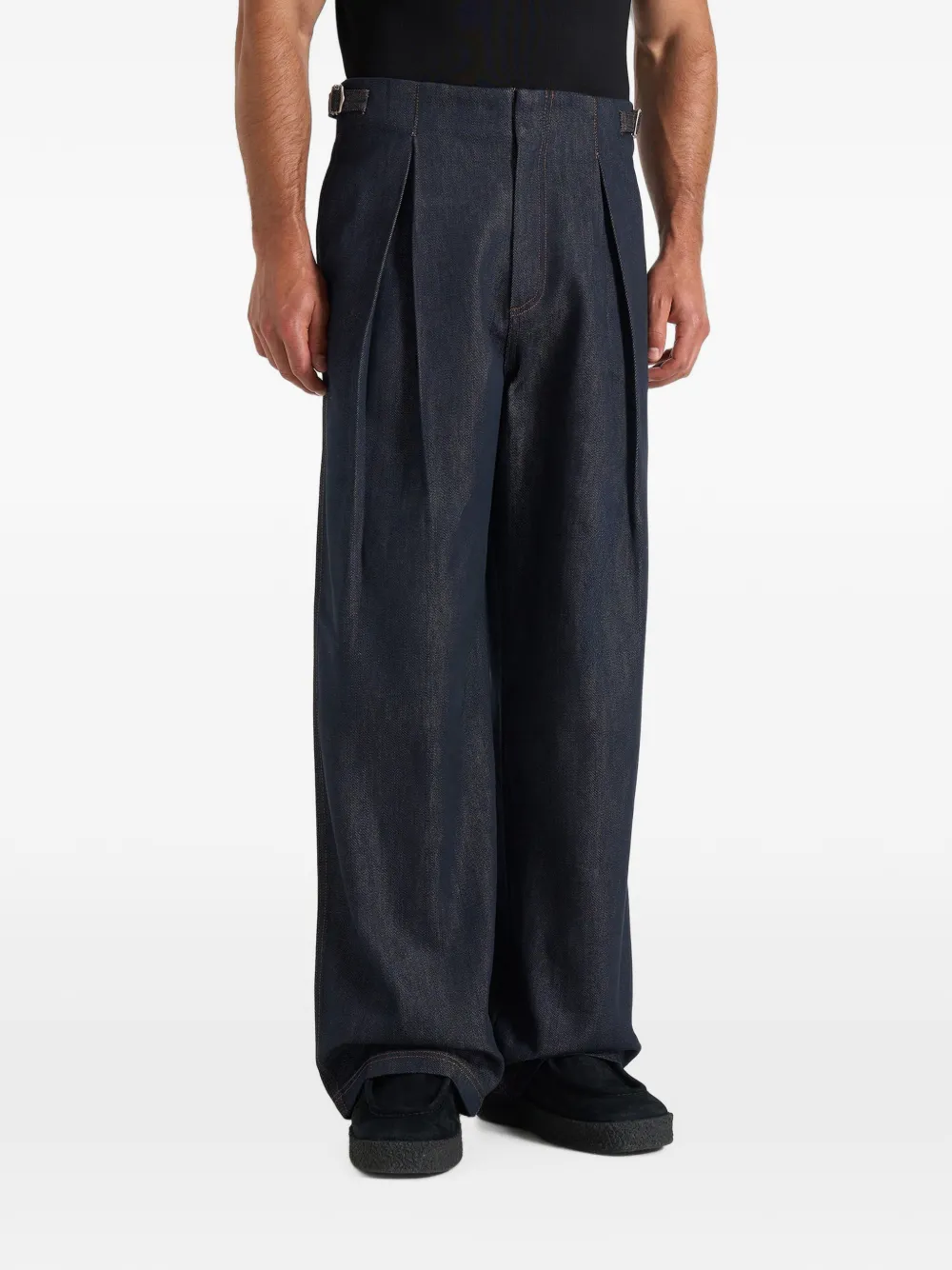 Manière De Voir Lio box-pleat wide-leg denim jeans in indigo - Blu