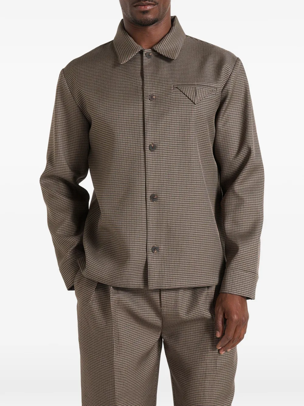 Manière De Voir Leo houndstooth overshirt in brown - Marrone