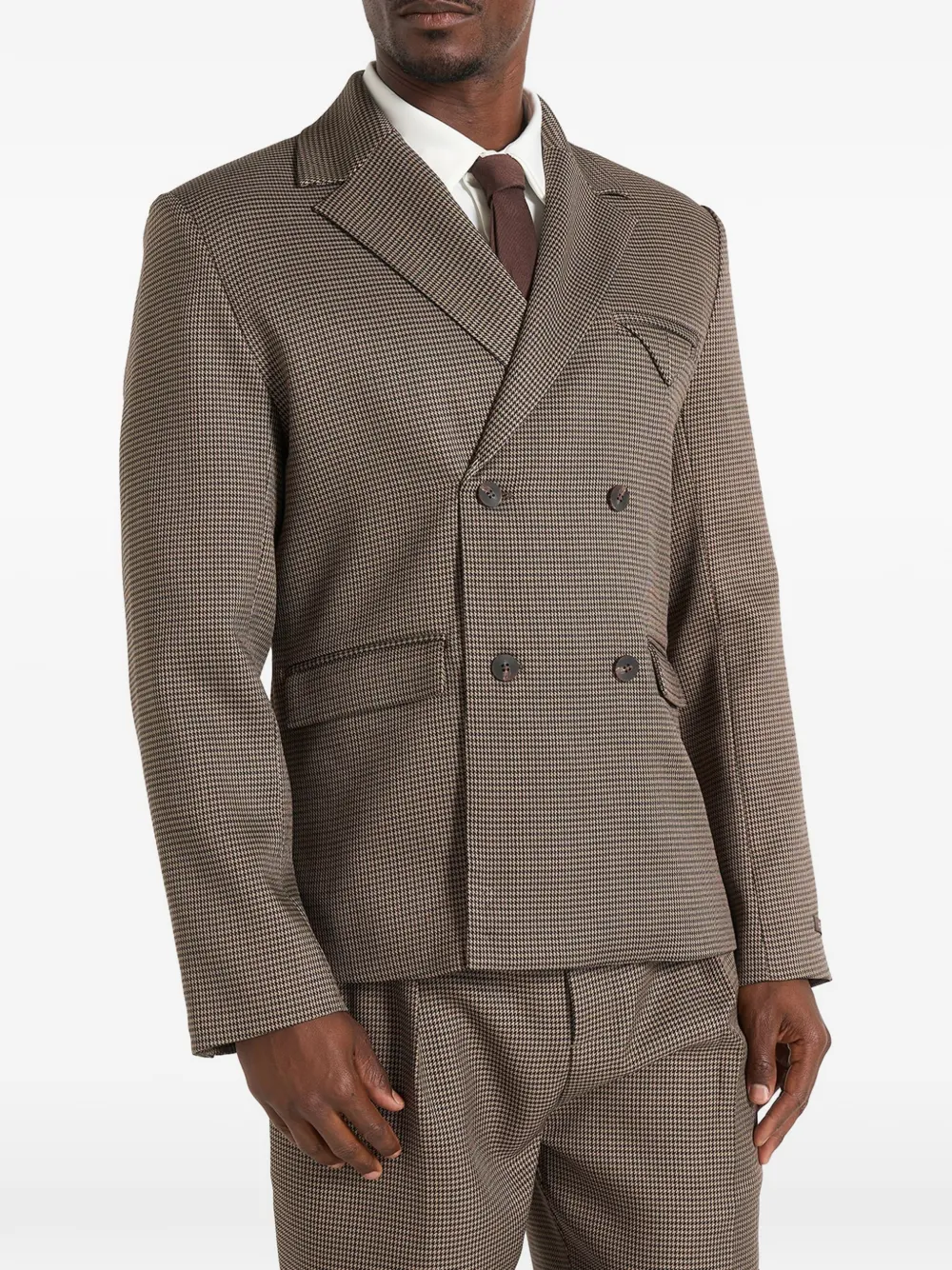 Manière De Voir Didier houndstooth double-breasted blazer in brown - Marrone