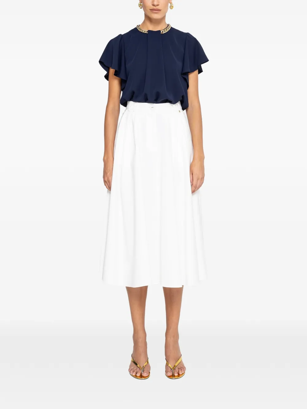 NISSA high-waisted cotton midi skirt - Weiß