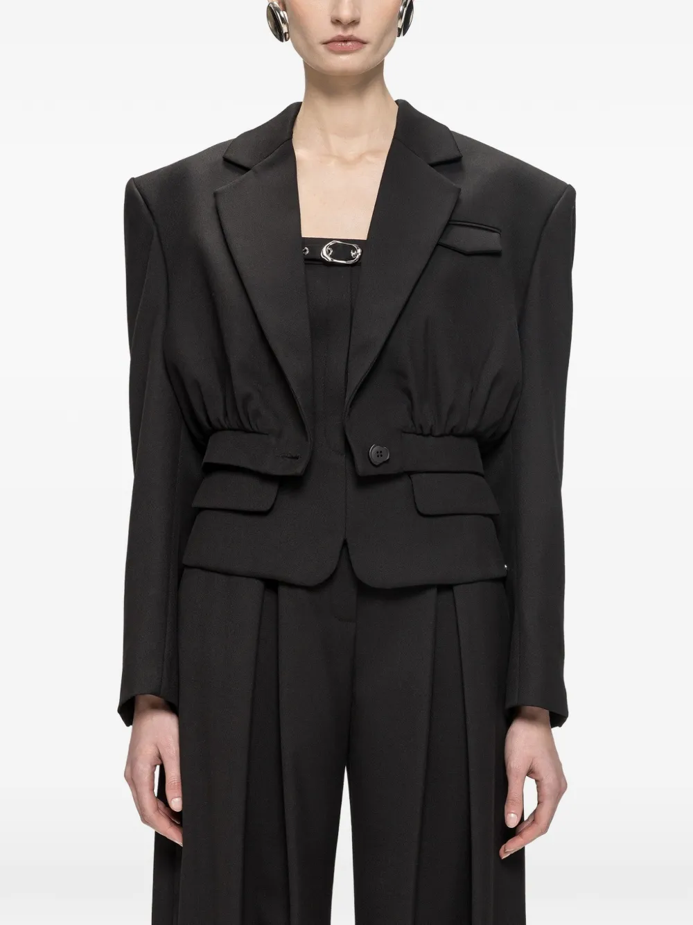 NISSA cropped gathered blazer - Schwarz