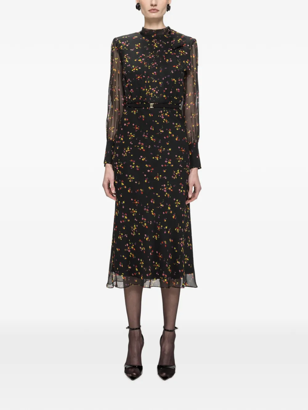 NISSA floral silk midi dress - Schwarz