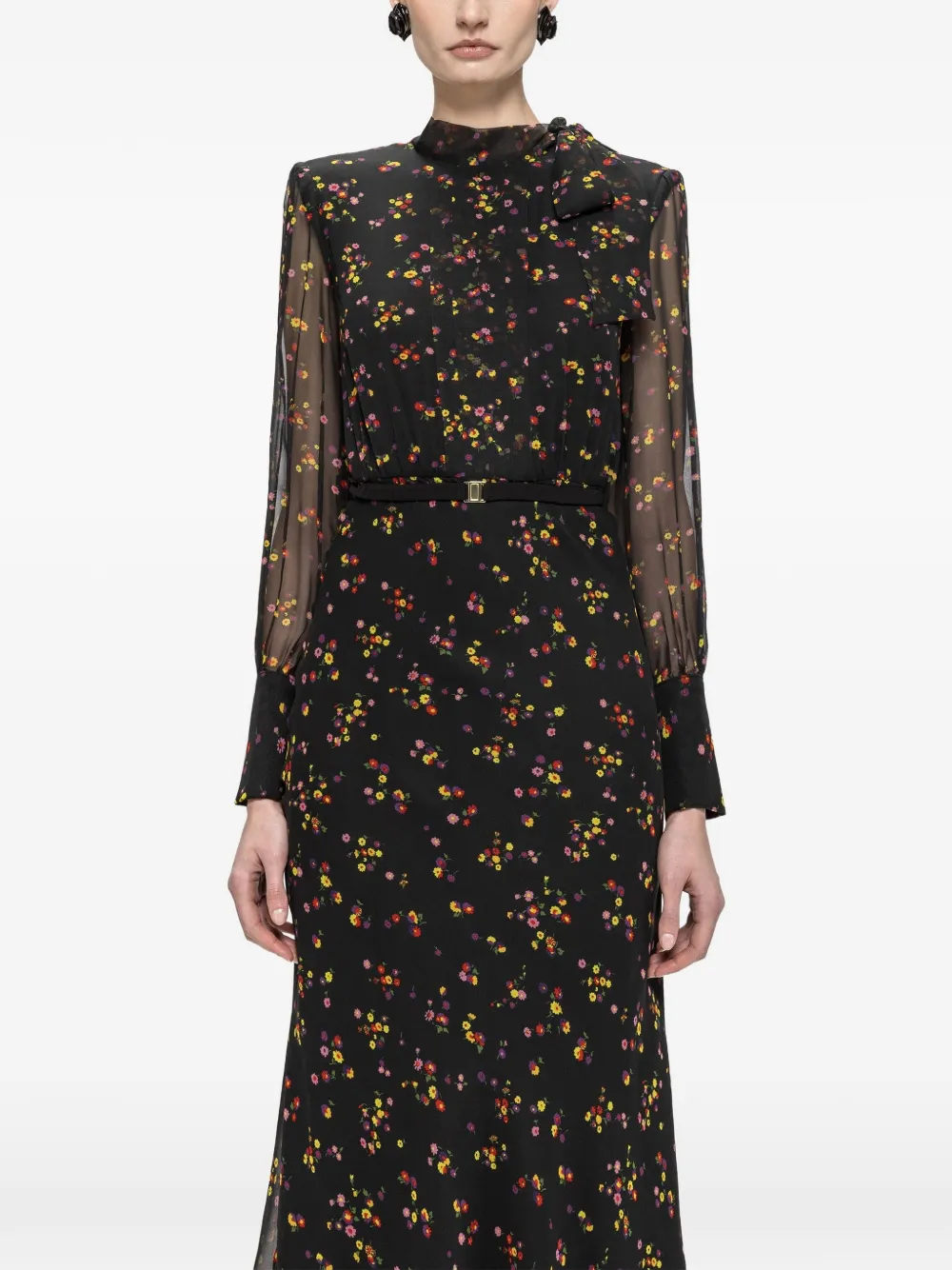 NISSA Midi-jurk met bloemenprint Zwart