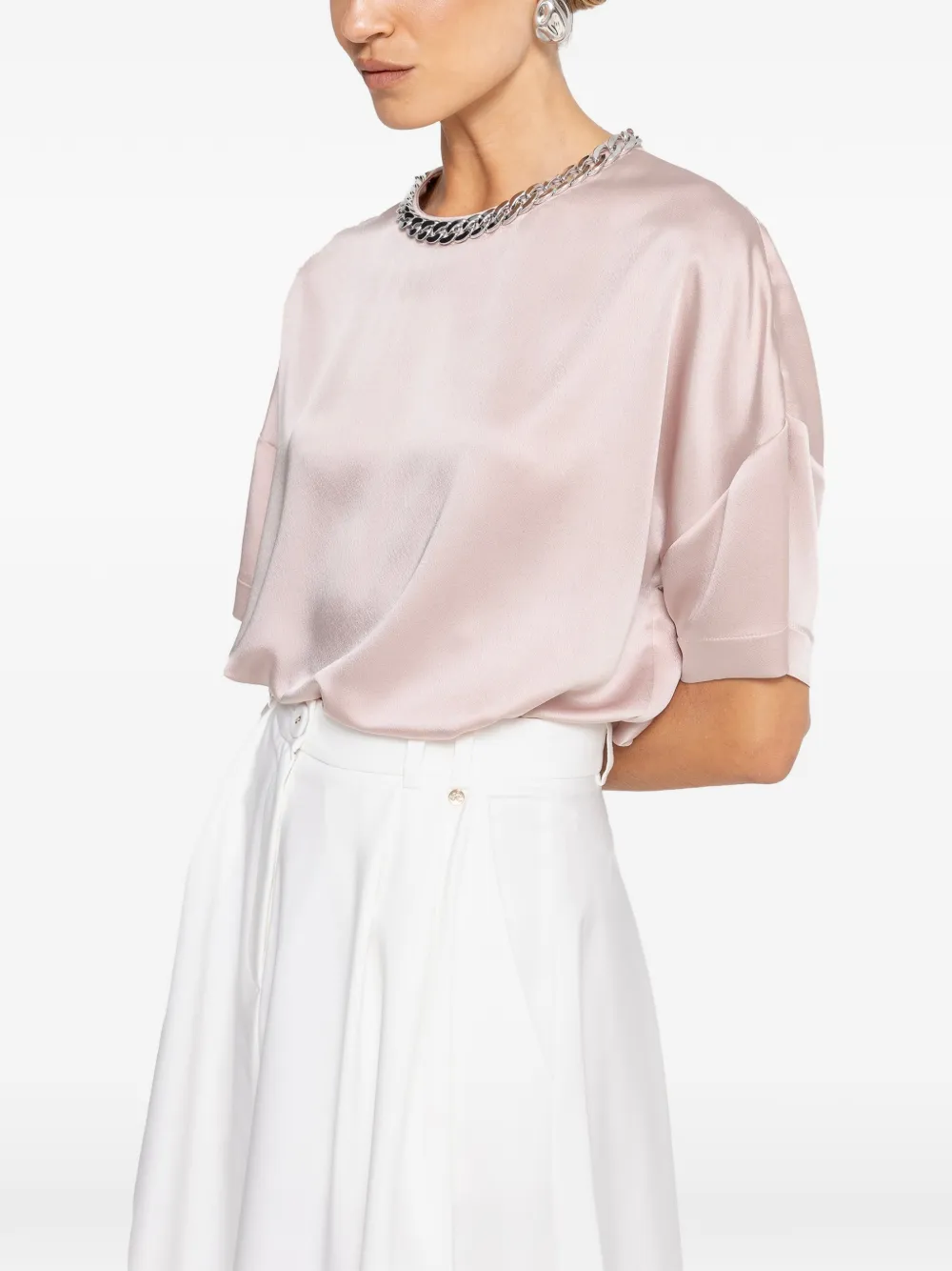 NISSA chain-detail satin top - Rosa