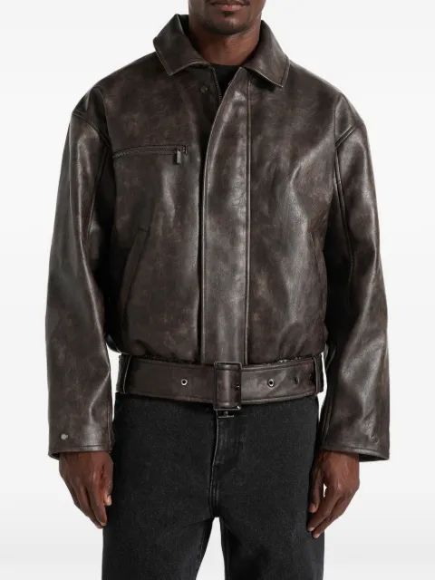 Manière De Voir Ezra in brown leather belted bomber jacket