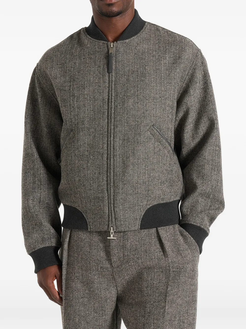 Manière De Voir Leandro in grey herringbone wool bomber jacket - Grigio