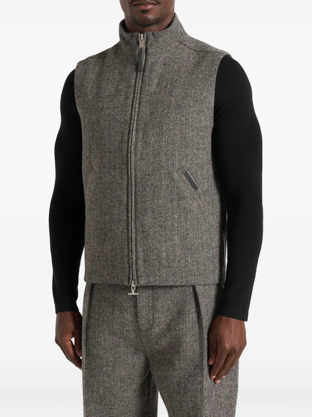 Manière De Voir Levi wollen bodywarmer met rits en visgraatpatroon Grijs