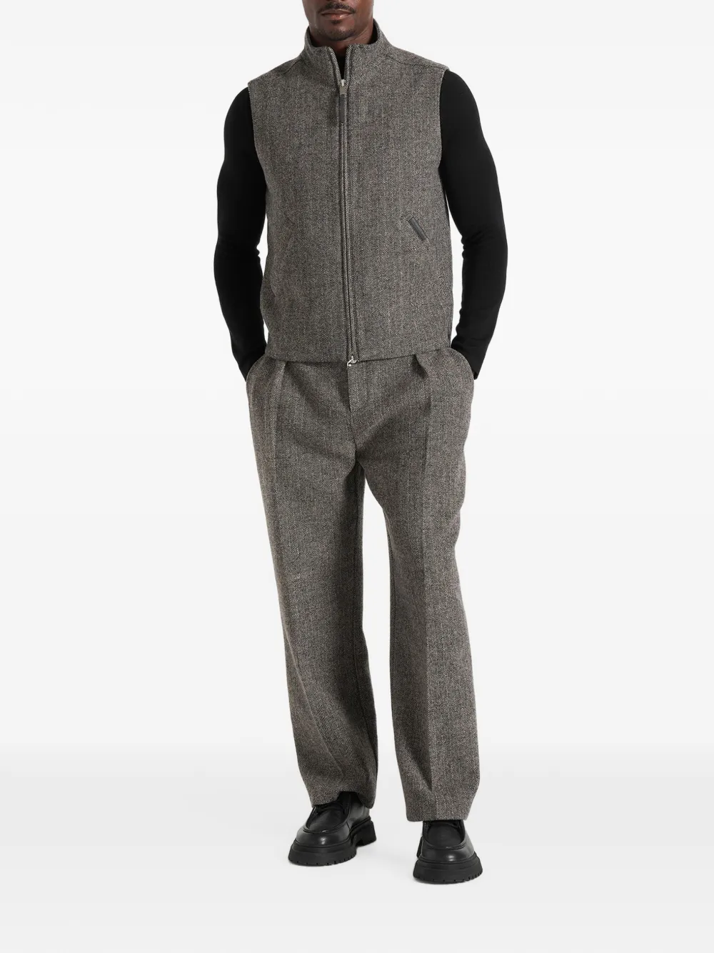 Manière De Voir Levi wollen bodywarmer met rits en visgraatpatroon Grijs