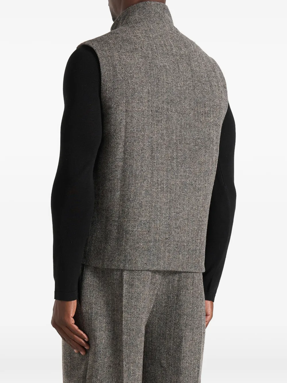 Manière De Voir Levi wollen bodywarmer met rits en visgraatpatroon Grijs
