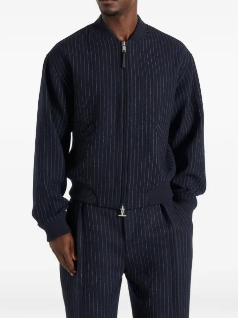 Manière De Voir Leandro in navy pinstripe wool bomber jacket