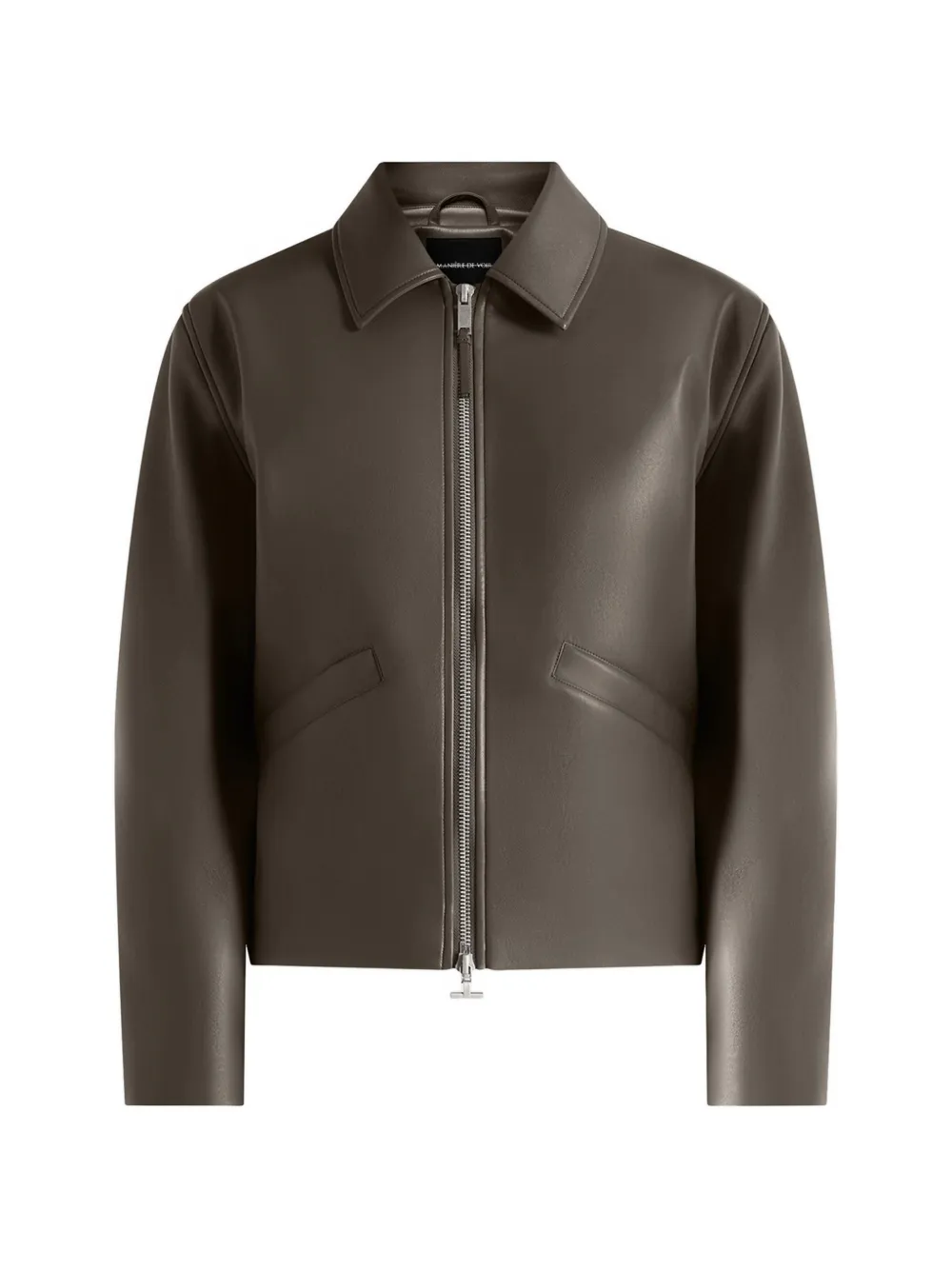 Manière De Voir Yves in Olive minimal leather jacket