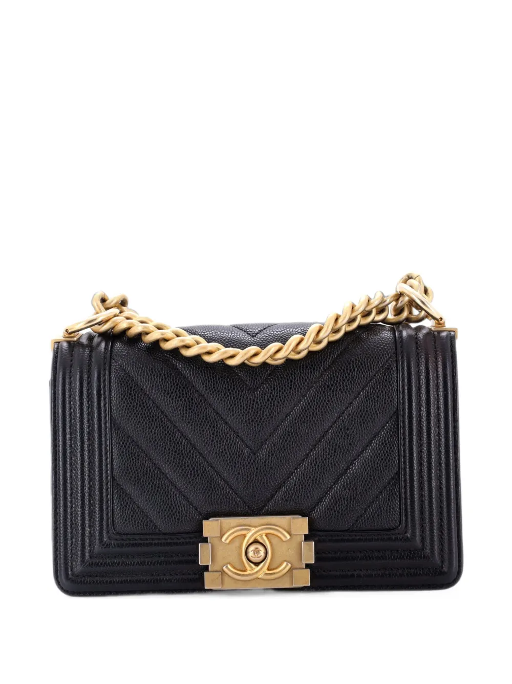 CHANEL Pre-Owned Borsa a tracolla Boy piccola in pelle Caviar con motivo Chevron - Nero