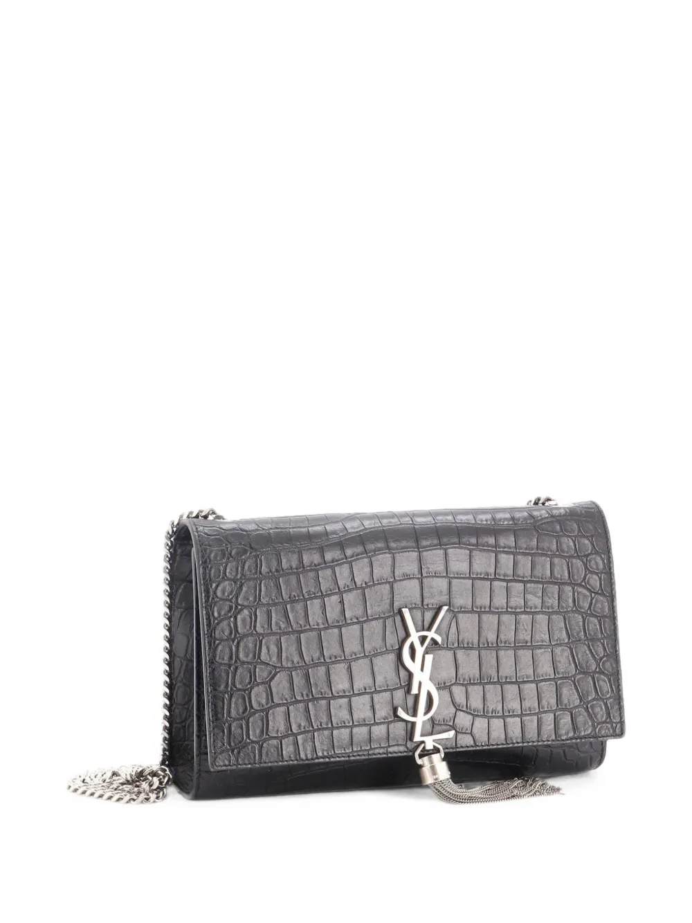 Saint Laurent Pre-Owned Classic Monogram Tassel Crocodile Embossed Leather Medium crossbody bag - Schwarz
