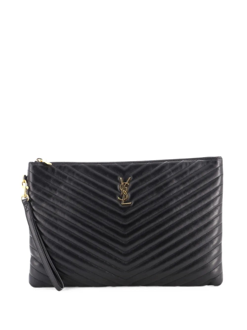 Saint Laurent Pre-Owned Classic Monogram Wristlet Pouch Matelasse Chevron Leather Large clutch bag - Schwarz