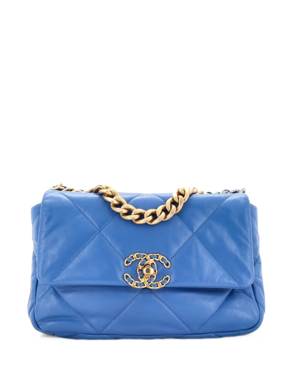 CHANEL Pre-Owned Borsa a tracolla 19 media in pelle trapuntata con battente - Blu