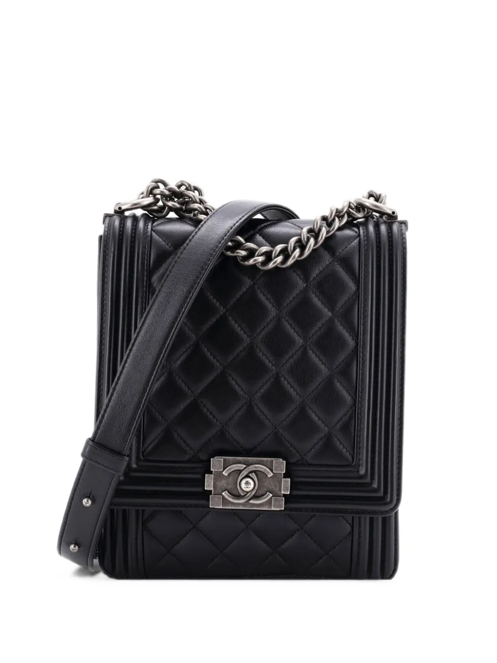 CHANEL Pre-Owned Borsa a tracolla Boy North South piccola in pelle di agnello trapuntata con battente - Nero