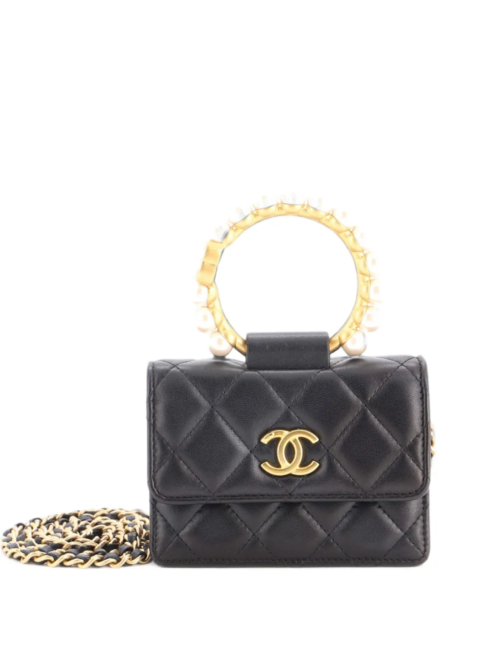 CHANEL Pre-Owned Pearl Crown with Chain Quilted Lambskin clutch bag - Nero