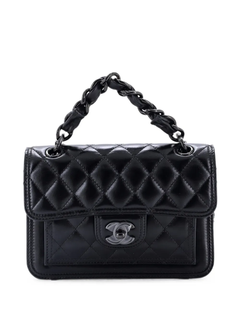 CHANEL Pre-Owned Borsa a spalla So Black Double You CC mini in pelle di vitello trapuntata con effetto stropicciato - Nero