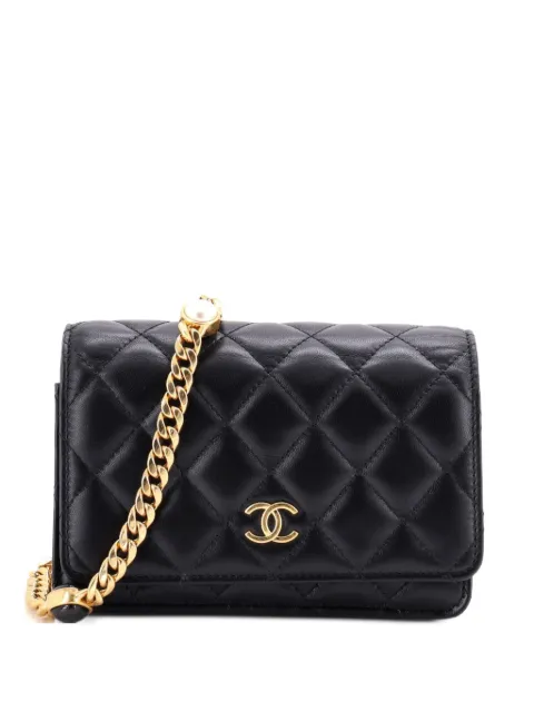 CHANEL Pre-Owned Resin Pearl Chain Flap Bag Quilted Lambskin Mini crossbody bag