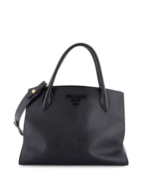 Prada Pre-Owned モノクローム サフィアーノ＆シティカーフ ミディアム ハンドバッグ