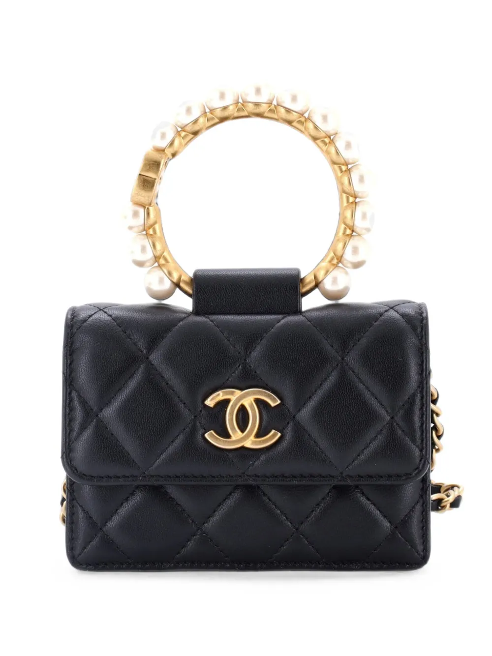 CHANEL Pre-Owned Pearl Crown with Chain Quilted Lambskin clutch bag - Black
