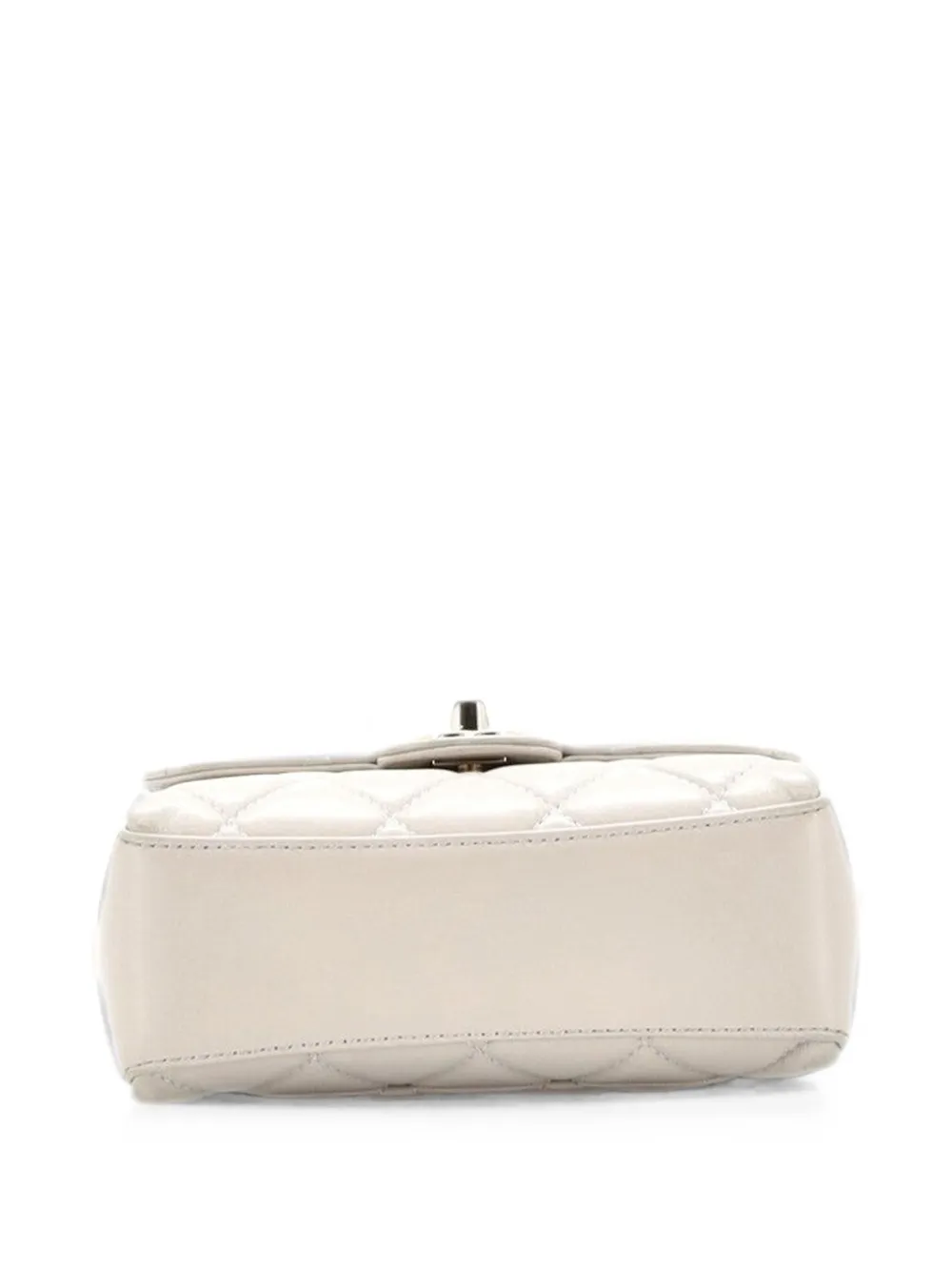 Pre-owned Chanel Square Classic Single Flap Top Handle Bag Quilted Lambskin Mini Satchel In Grey