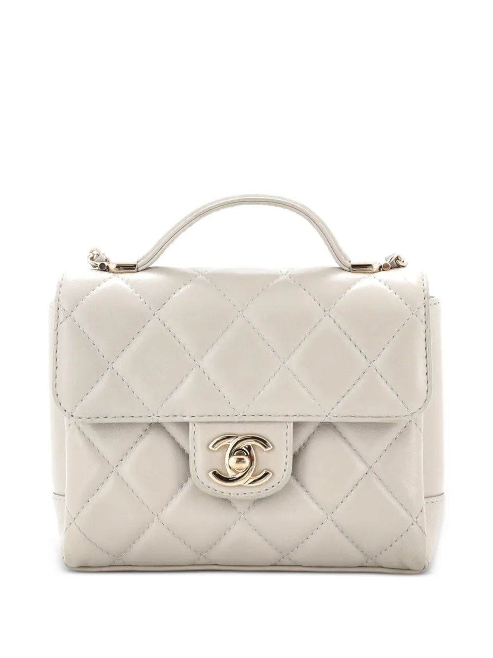 CHANEL Pre-Owned Square Classic Single Flap Top Handle Bag Quilted Lambskin Mini satchel - Grey