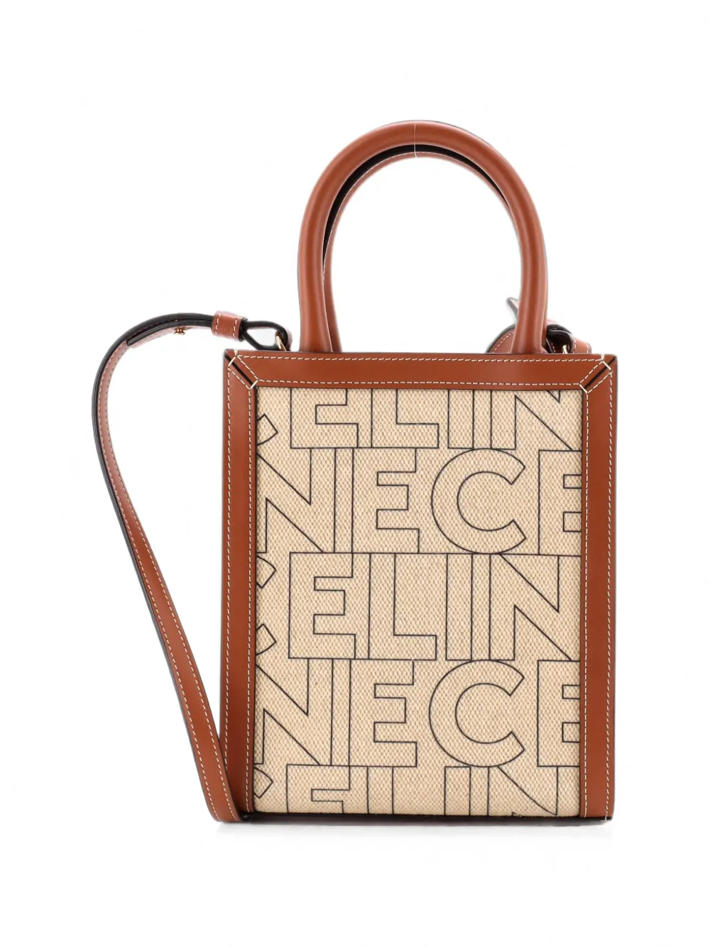 Celine Pre-Owned Vertical Cabas Printed Canvas and Leather Mini tote bag - Marrone